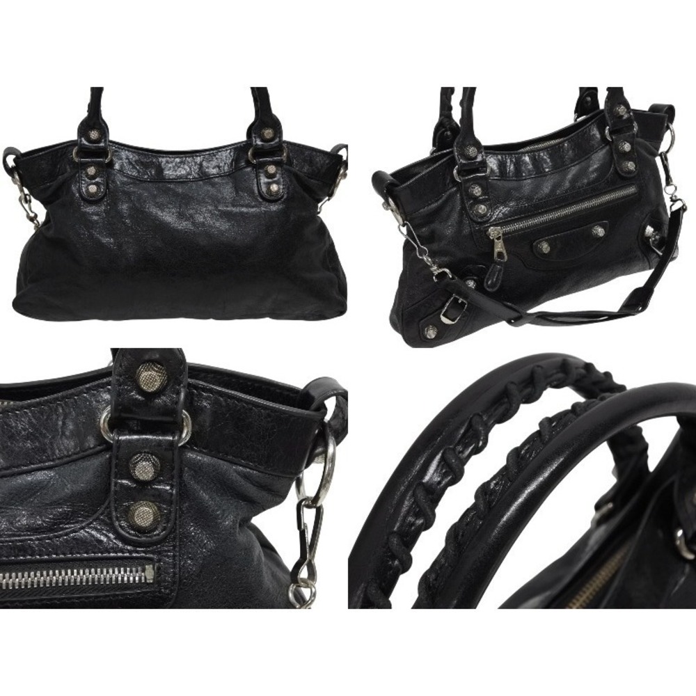 Balenciaga Black Calfskin Leather Shoulder Bag City Handbag The - Picture 3 of 8